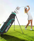Women Left-Handed 9-Piece Golf Club Set With Stand Bag And Rain Hood Includes Driver Hybrid Irons 5 Through PW And Putter