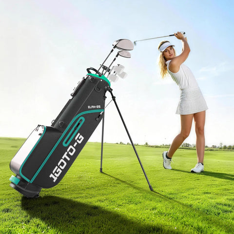 Women Left-Handed 9-Piece Golf Club Set With Stand Bag And Rain Hood Includes Driver Hybrid Irons 5 Through PW And Putter