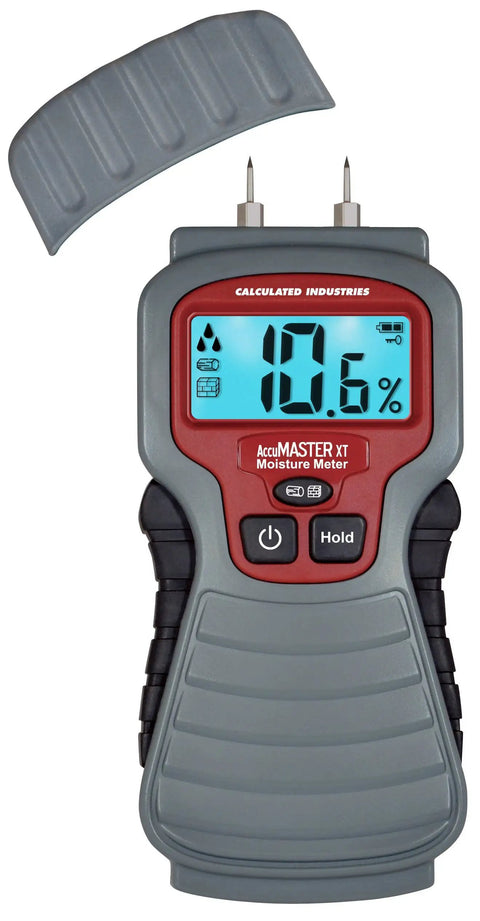 7440 AccuMASTER XT Digital Moisture Meter Handheld Pin Type With Backlit LCD Display showing 10.6% reading