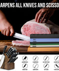Knife Sharpening Stone Set Pro Grade Four Sided Whetstone 400 1000 3000 8000 Sharpener Kit with knife and bamboo base