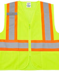 Class Two High Visibility Safety Vest Zip Front Two Pockets Lime Mesh Reflective Workwear Sweet Mesh Comfort Top Shelf Job Site Gear Heavy Duty Grind Stay Lit In Low Light Small Medium Fit with bright lime mesh and reflective stripes.