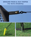 Ground pegs and guy ropes for 20 Ft Freestanding Batting Cage Backyard Baseball And Softball Practice With Portable Hitting Net.