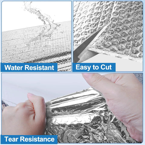 Top Shelf Garage Door Insulation Kit Hella Thick Double Bubble Reflective Heat Barrier demonstrating water resistance and tear resistance with easy cutting.