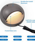 12 Pack Low Voltage Deck Lights 5W LED Landscape Step Lights With Fastlock2 Connectors 3000K Outdoor Accent Lighting For Deck Fence Post Backyard Garden Patio Walkway Hardscape ETL Listed 3.2ft Cord, featuring durable aluminum build and frosted lens