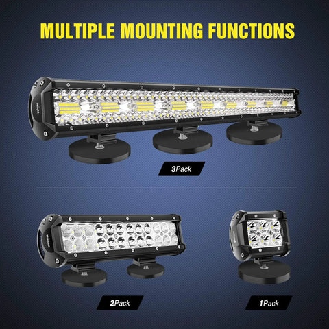Multiple LED light bars with 2 Piece Magnetic Base LED Light Bar Mounting Brackets With Rubber Coated Sucker Holders For Bottom Mounts