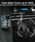 Slick Non Cellular Wifi Trail Camera With Dual Antenna And Beefy 7800 Mah Battery slung on tree capturing deer with night vision.