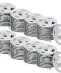 Stacks of 600 Pcs One And One Eighth Inch Galvanized Steel Washers For Outdoor Construction And Fixings Heavy Duty Rustproof Industrial Metal Washers For Fastening Installation And Foam Board Projects.