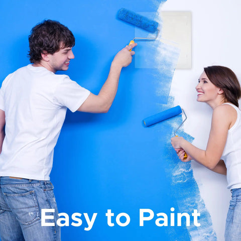 Couple painting a blue wall with a 4X6 Inch Flush Access Panel For Drywall And Ceilings Crafted From Heavy Duty High Impact Styrene With UV Stabilizers.