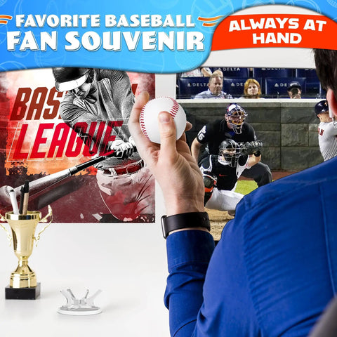 Clear Baseball Holder Stand 1.96 Inch Acrylic Display Stand with baseball fan memorabilia and player images