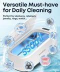 48KHz Ultrasonic Jewelry Cleaner With Dual Modes And Degas Function, 19oz 304 stainless steel tank shown with open lid