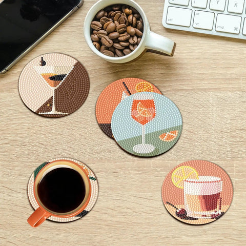 8 Piece Dope Cocktail Diamond Painting Coaster Set With Holder For Drinks And Coffee Table, DIY Gem Art Coasters Kit.