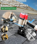 Lightweight Pneumatic Roofing Nailer Designed For Tight Roofs And Daily Grind drives fifteen degree coil nails demonstrating modes on asphalt shingles.