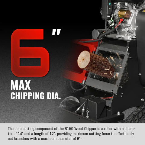 6 Inch Wood Chipper Shredder Mulcher Powered By ZONSEN 459cc 15HP cutting wood branches model B150