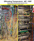 Comparison of messy and organized server cables using 60 Piece Multi Purpose Ultra Heavy Duty UV Cable Ties 11.8 Inch Length 0.51 Inch Width 250 Lbs Tensile Strength Non Metal Black Indoor Outdoor Use Ideal For Home And Shop Projects. Temperature gauge from -40°F to 185°F.