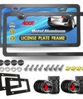 Carbon Pattern Aluminum License Plate Frame Slim Car Tag Cover Black Finish Includes Heavy Duty Mount Kit Screws Bolts Nuts Pad