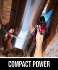 Grit And Grind 12V Brushless Drill Driver And Impact Driver Combo Kit in action, compact design for tight garage work.