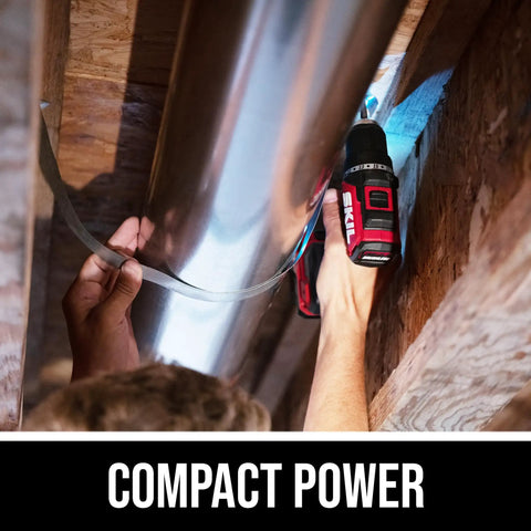 Grit And Grind 12V Brushless Drill Driver And Impact Driver Combo Kit in action, compact design for tight garage work.
