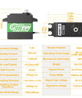 Diagram of High Torque Coreless Servo With Metal Gear And Stainless Steel Gears 35Kg Torque, specifications and dimensions shown