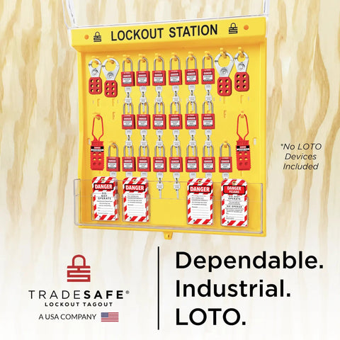 Lockout Tagout Station Unfilled Loto Kit Board With Wall Mount And Transparent Lockable Cover Industrial Grade Polycarbonate Construction Secured Storage For Loto Equipment No Devices Included