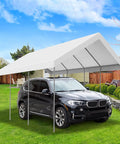 10 By 20 Ft Waterproof Carport Canopy Cover For Tent And Garage Shelter With UV Shield over car in a backyard