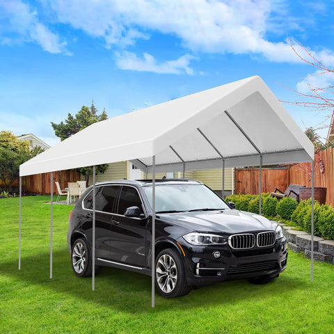 10 By 20 Ft Waterproof Carport Canopy Cover For Tent And Garage Shelter With UV Shield over car in a backyard
