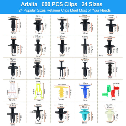 600 Piece Car Push Retainer Clips And Auto Fasteners Set With 25 Sizes And 10 Ties And Remover Tool For Toyota GM Ford Honda Acura Chrysler