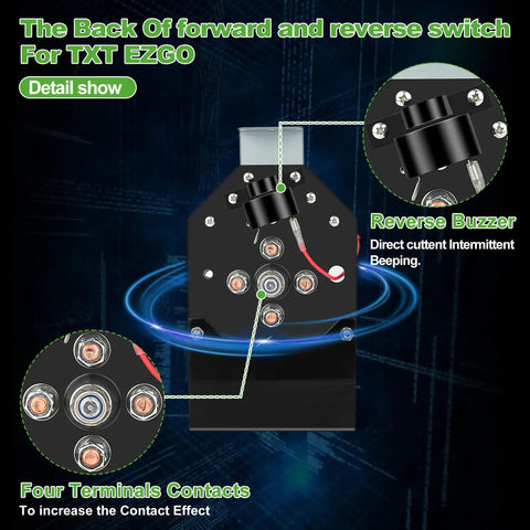Certified Solid Replacement Golf Cart Forward Reverse Switch Assembly For Ezgo Txt Electric Vans 1994 Up showing back view with terminals.