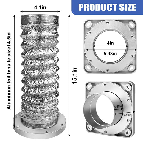 Magnetic Dryer Vent Coupler For 4 Inch Hose With Self-Connect Magnetic Connector Kit, silver finish, product dimensions shown