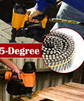 3600 Count 1-1/2 Inch By 0.090 Inch Ring Shank Stainless Steel Siding Nails 15 Degree Collated Wire Coil and nail gun in use