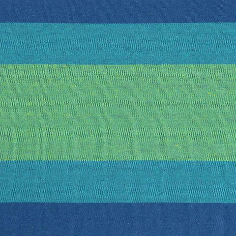 Close-up of fabric pattern for Two Person Double Brazilian Cotton Outdoor Hammock With 450 Pound Capacity, showing blue and green stripes.