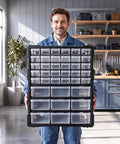 Two Size Drawer Organizer For Garage And Craft Storage With Dividers And Labels, Thick Heavy Duty Organizer For Hardware, Screws, Nuts And Bolts, Beads, Charms, Craft Supplies, Scrapbooking, Teacher Toolbox, black plastic drawers