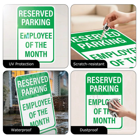 12 By 18 Inches Employee Of The Month Parking Signs 2 Pack Reflective Aluminum Waterproof Fade Resistant Heavy Duty Outdoor Reserved Parking Signage With UV Protected Finish, green reserved parking sign