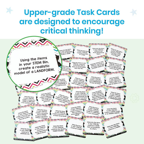 Task cards from Must-Have STEM Bins Classroom Kit By Brooke Brown Set Of 12 Hands On Science And Engineering Activities.