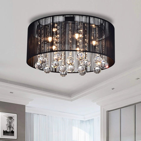 Black Jasmine Crystal Chandelier 5 Light Indoor Ceiling Fixture With Chrome Finish Metal And Crystal Pendant Light ETL Listed