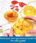 Hands assembling Orbiting Solar System STEM Kit With Windup Motor No Batteries Needed Rotating Planets Hands On Gear Ratios And Planetary Gear System For Science Fairs Intermediate Challenge