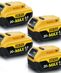 Heavy Duty 4 Pack 8.5Ah Replacement Battery Compatible With Dewalt 20V Max Power Tools, featuring yellow and black design.