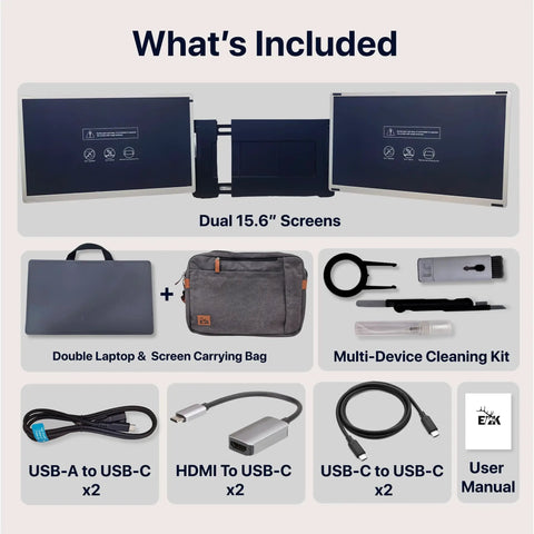 Image showing 15.6 Inch Laptop Screen Extender with Carry Bag, Cleaning Kit, cables, and manual, a real game changer for Mac Android Windows
