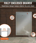 Installed Outdoor Kitchen Trash Drawer System With Heavy Duty Stainless Steel Storage For Backyard BBQ Islands And Grills Pull Out Trash Bin Cabinet 19.7W X 29H X 15.7D Inches on brick wall.