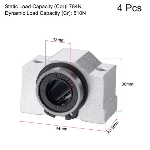 Premium Double Seal Linear Ball Bearing Slide Blocks featuring slick smooth gliding action, size 44x20.9x30mm, for 13mm shafts.