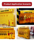 Lockout Tagout Station Kit With Lockable Cover For Wall Mount Storage Includes 5 Safety Padlocks 2 Hasps 20 Lockout Tags 20 Nylon Ties 1 Pen OSHA Compliant displayed on wall