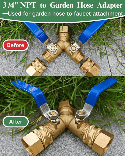 3/4 NPT To Garden Hose Adapter Swivel Connector Brass 3/4 GHT Female To 3/4 NPT Female With Washer No-Fuss Leak-Free Water Hose Fittings For Irrigation And Outdoor Faucets 2 Pack, brass adapter on outdoor valve