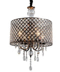 Crystal Drum Chandelier With Bronze Finish Four Light Ceiling Fixture For Dining Room Living Room Bedroom Island And Bathroom Vintage Farmhouse Style With Cascading Crystals For A Totally Chic Rustic Vibe close-up showing lattice detail and hanging crystals