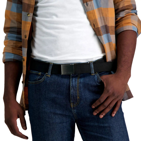 Men's Military-Style Stretch Belt Black One Size Durable Everyday Belt for Work, Outdoor Adventures, Camping, Grilling, Casual Weekend Wear, Adjustable Comfort, Rugged Jeans Essential