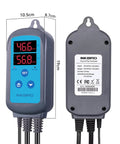 Front and back view of Digital Humidity Controller For Grow Tent And Greenhouse, Dual Stage Humidifier and Dehumidifier with Pre Wired Outlet.