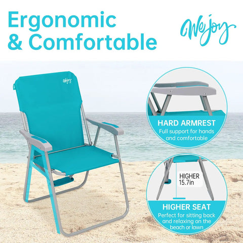 Grab And Go Lightweight Folding Beach Chair For Adults With Shoulder Straps And High Back For All Day Comfort Cyan