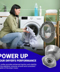 Woman loading laundry with Dryer Motor Pulley 29 Inch Replacement Direct Fit For Whirlpool Kenmore Maytag Dryers displayed.