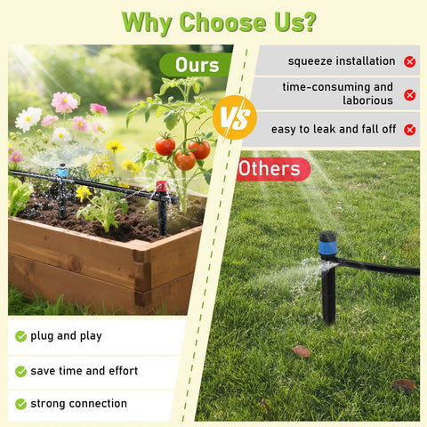 Easy DIY 118 Foot Drip Irrigation Kit With Quick Connects For Lawn Garden Beds Raised Beds And Greenhouse 24 Drip Emitters in use