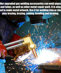 Top Shelf Oxygen Acetylene Torch Kit With Dual Gas Tanks Portable Welding Cutting And Brazing Rig featuring brass torch head welding metal.