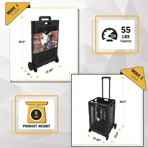 Pack-N-Roll Mesh Portable Tools Carrier 55 lb load, showing folding cart with telescoping handle and secure lock.