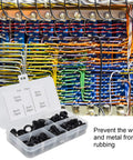 105 Piece Rubber Grommet Set For Wiring, Plumbing, And Cables, Guards Wires From Friction, Built Tough Rubber Construction, Five-Size Variety For Easy Replacement And DIY Projects, black grommets in labeled case
